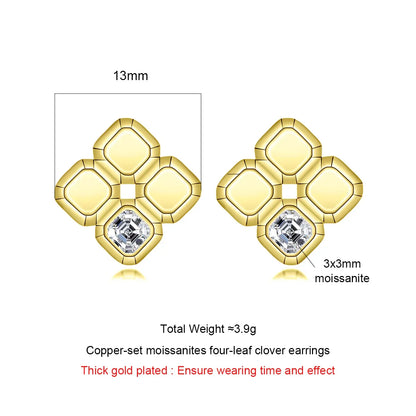 Asscher Cut Moissanite Stud Earrings Yellow Gold Plated Moissanite Earrings For Women Fine Jewelry Wholesale