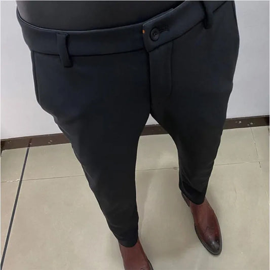 2025 Autumn Winter New With Velvet Warm Casual Pants High Quality Slim Fit Men's Formal Business Office Social Solid Trousers