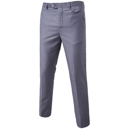 Mens Black Slim-Fit Suit Pants Business Casual Formal Trousers