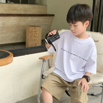 2026 New Boys' Summer 100% Cotton T-Shirt Loose Fit Short Sleeve Baby Top for Kids Stylish Trendy Kids' Clothing