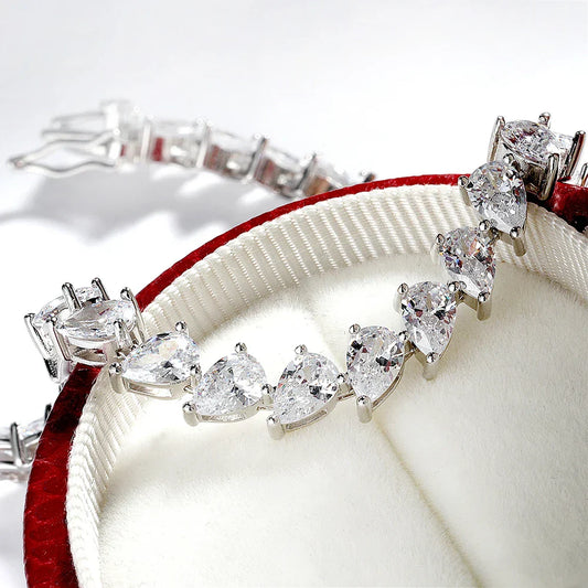 Bracelets Tennis en Moissanite Certifiés 0,5 carat Taille Poire pour Femmes, en Argent Sterling 925, Chaîne de Poignet Forme Goutte d'Eau