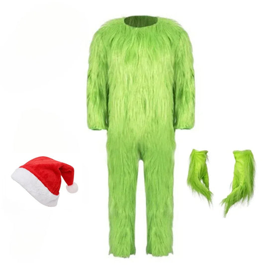 Christmas Green Fur Monster Santa Claus Monster Cosplay Costume Disguise Unisex Xmas Party Halloween Carnival Party Roleplay