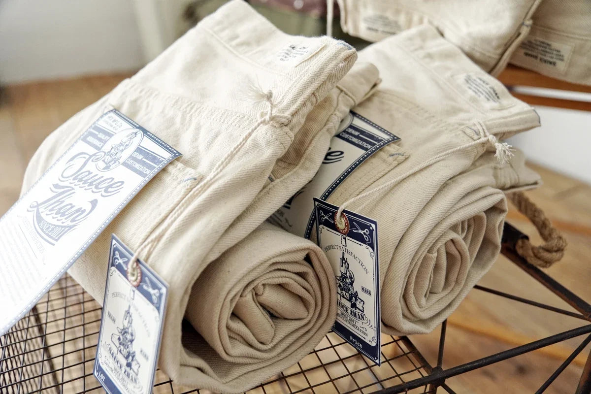 Mens Jeans Selvedge Denim White Jeans Regular Fit hight Rise  14 Oz One Wash