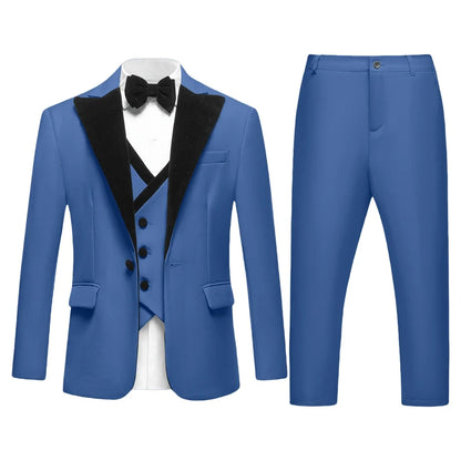 Four Pieces Boys Formal Suit Set, Velvet Collar Blazer Vest Pants Bow-tie Tuxedo Pants, Homecoming Children Wedding Suits