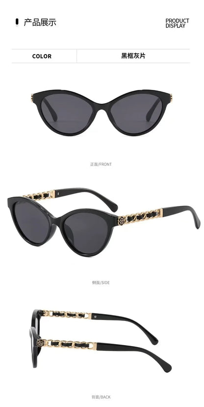 2025 New Fashion Cat Eye Sunglasses Women Hollow Chain Legs Sun Glasses Ladies Classic Goggle Oculos De Sol UV400 Sunshade