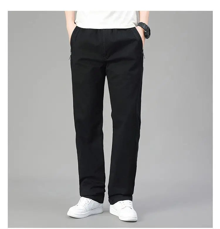 Men's Cotton Relaxed Fit Pants Full Elastic Waist Casual Sportswear Twill Pants Running Sweatpants Casual Cargo Pants
