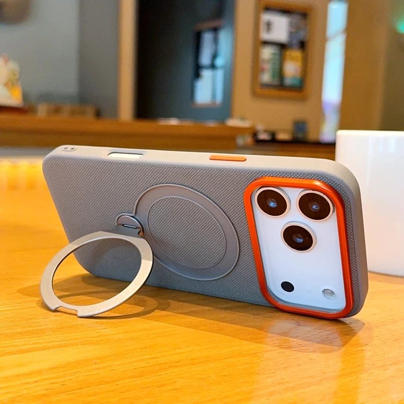funda For iPhone Air Case ELVEV Magnetic Luxury PU Leather Anti-fall with Rotatable Ring Stand Cover for iphone17 pro max كفر