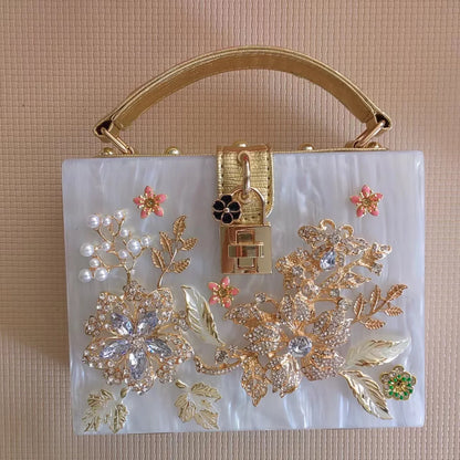 Luxury Designer Shimmer Acrylic Box Glitter Rhinestones Diamond Evening Bag Wedding Party Clutch Purse Shoulder Messenger Bag