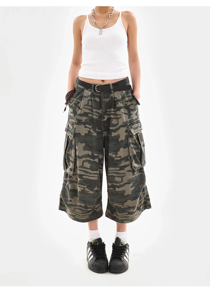 Summer Women Tomboy Camouflage Japanese Abi Jorts Jean Y2K 2000s Aesthetic Capri Pants Harajuku Denim High Street Goblin Core