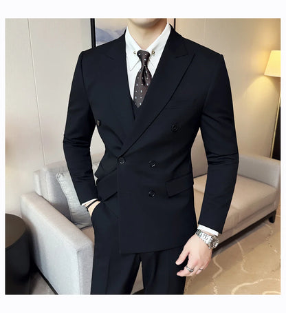 M-7XL Blazer Vest Pants High -end Brand Gray Black Men's Casual Business Double -breasted Suit Groom's Wedding Slim Men's Suit
