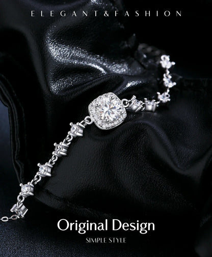 D Color Moissanite 925 Sterling Silver Luxury Geometric Charm Necklace Bracelet For Women Wedding Statement Jewelry Set