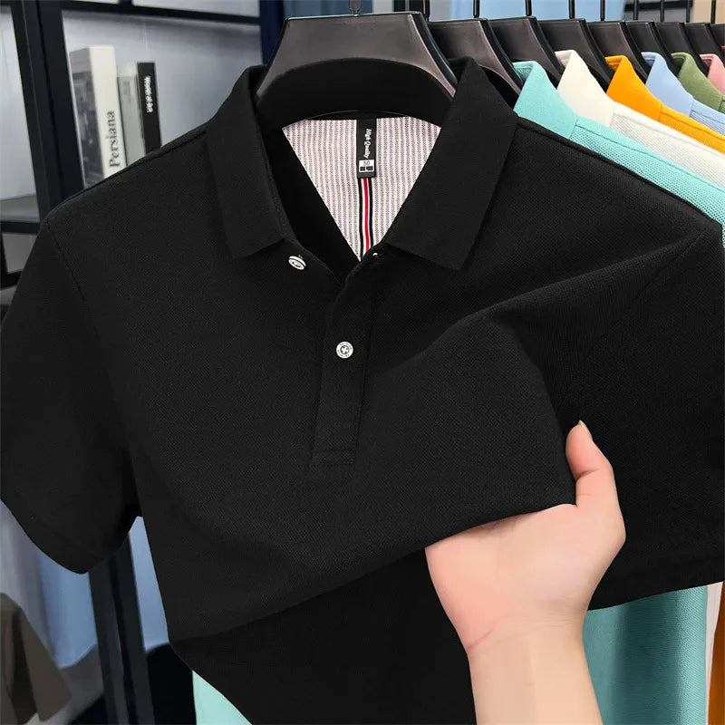 100% cotton short sleeve polo shirt comfortable lightweight high-end brand fashionable simple summer men's casual lapel T-shirt