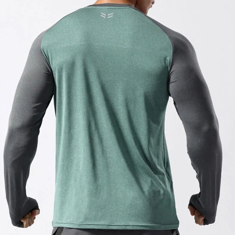 Men's Sport Long Sleeve Tops Quick Dry Fitness T-shirts Bodybuilding Gym Tees Casual Skinny Elastic Breathability Sportswear