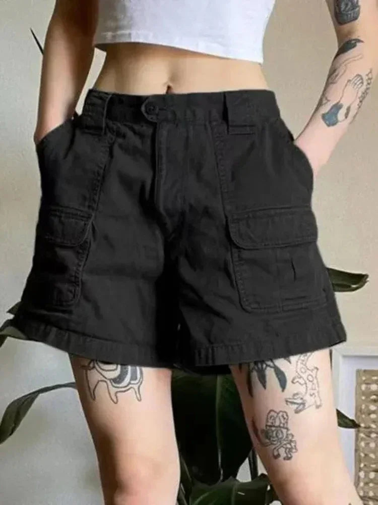 Y2k Vintage Streetwear Cargo Denim Shorts Women American Retro Harajuku Solid Loose Jeans Casual Pocket 2026 Summer Chic