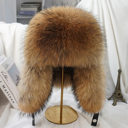 Winter Cap Man 100% Real Sliver Fox Fur Bomber Hat Men's Raccoon Fur Hat Ushanka Cap Trapper Russian Ski Caps Hats Real Fur Hat