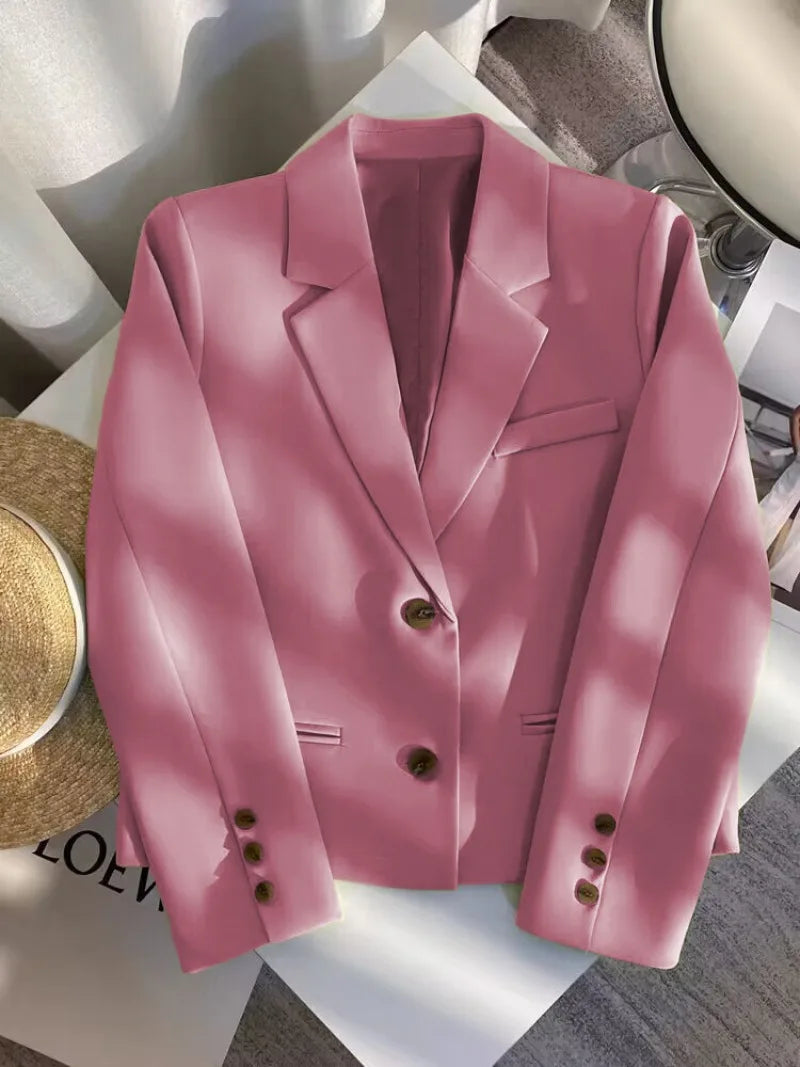 Black Cropped Blazers Woman Trend 2025 New All-match Notched Collar Crop Jacket Women Korean Chic Single Button Suit Coat Tops