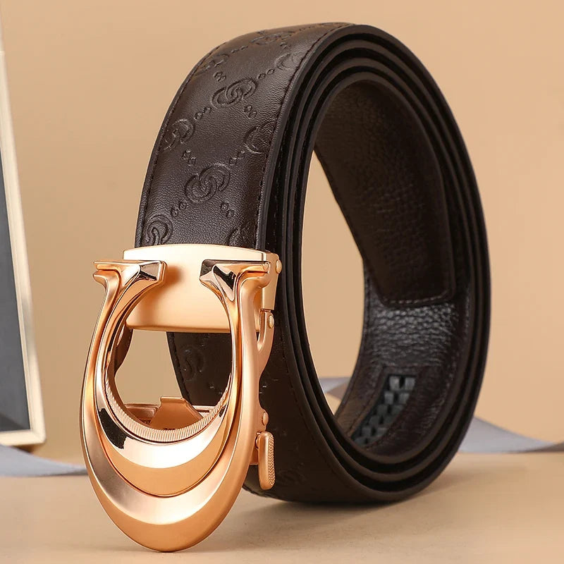 New 3.4cm fashion Women's Belt Formal Leather Canvas Male Belt High Quality Metal Automatic Buckle business Belt for men jeans