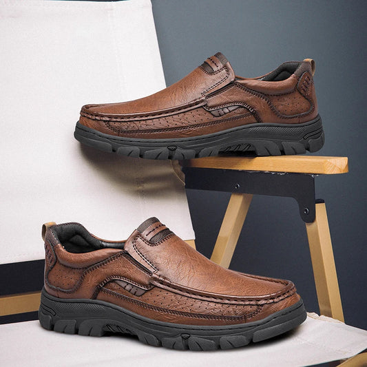Men's Casual Loafers Handmade Breathable Leather Shoes with Thick Rubber Sole Comfortable Footwear Classic Hand Sewn Seams