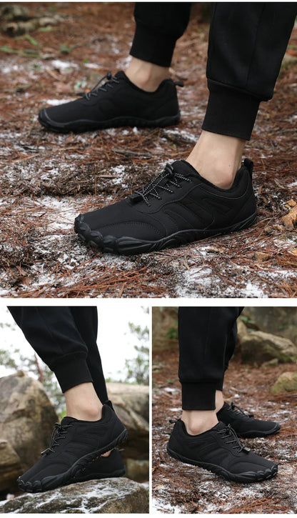 Men's Winter Warm Barefoot Shoes Waterproof Wide Toe Non-Slip Rubber Sole Plush Lined Hiking Shoes Outdoor Sneakers Running Shoe