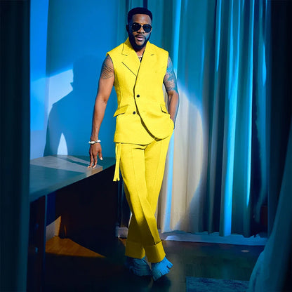 2025 Summer Hot 2 Pieces Jacket Pants Single Breasted Notch Collar High Quality Business Male Clothing Sleeveless Fashion
