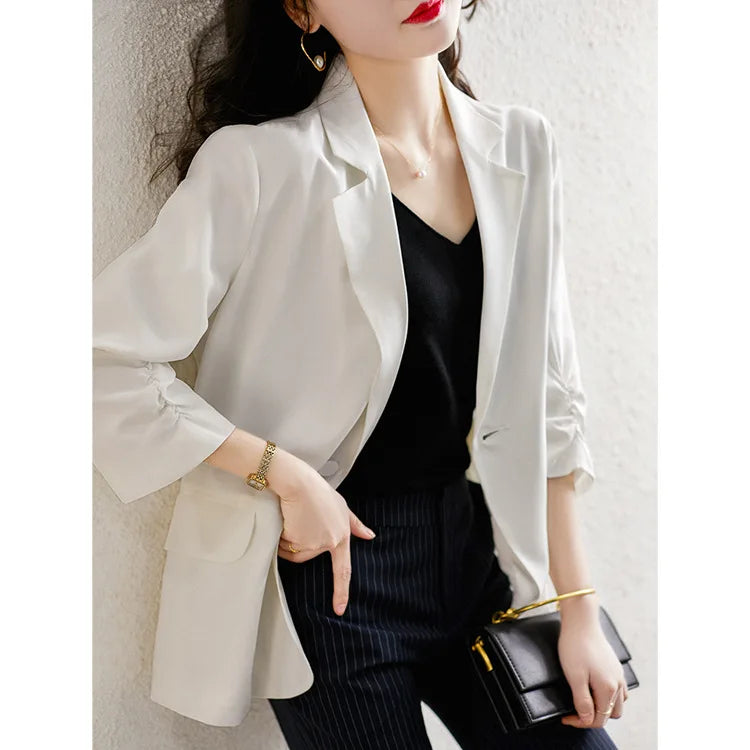 Women Blazer office lady outwear western suit jacket Top 18MM 100% natural mulberry silk 3 solid colors, S-538