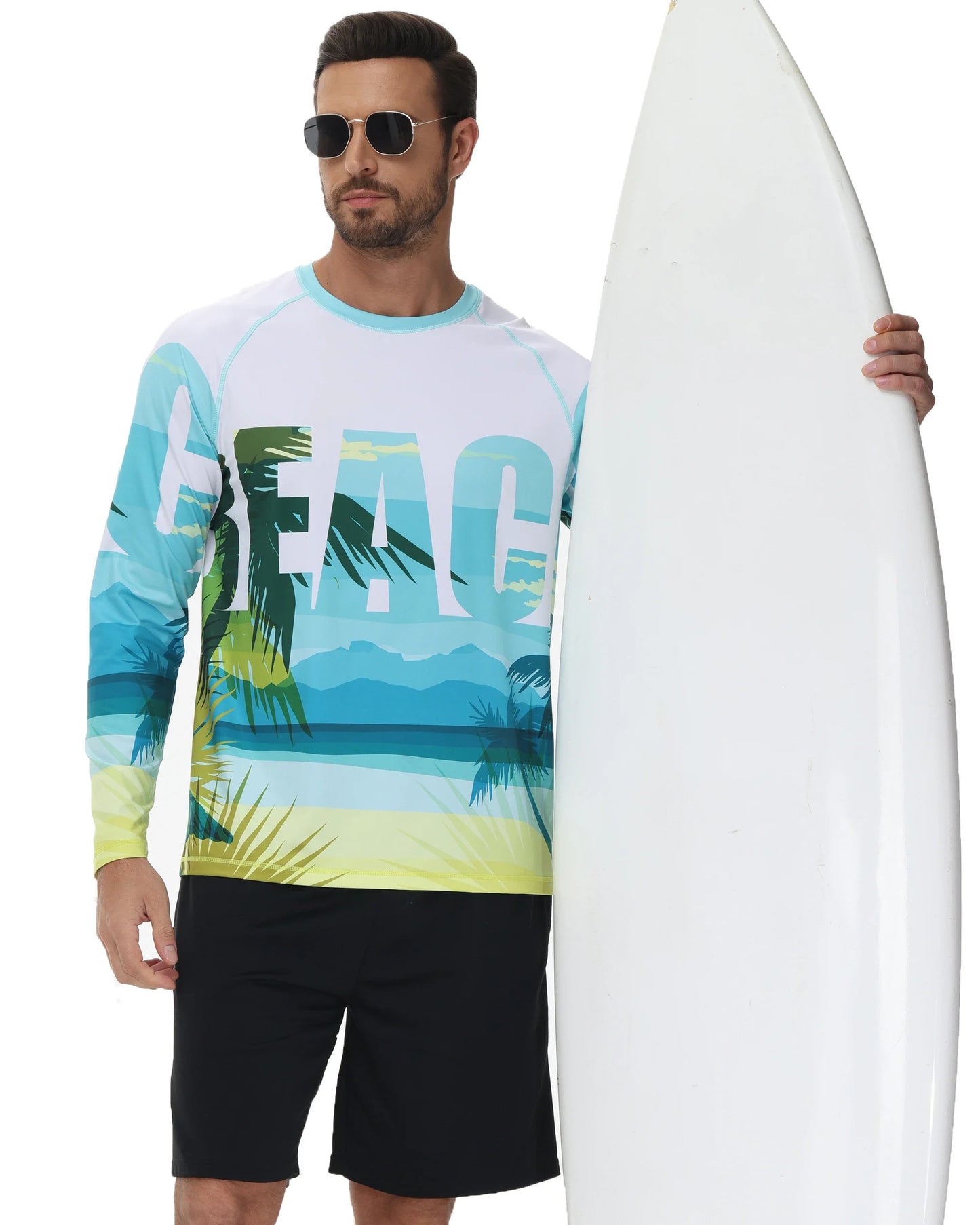 Men's Summer Fishing Shirt for Beach Vacation Swimming T-shirt, Quick-dry UPF 50+ Rash Guard Breathable Top for Board Sports