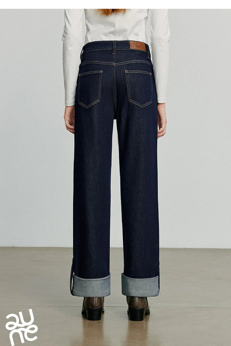 Women Denim Jeans 2025 Autumn New Lyocell Rolling Up Hem Elastic and Simple Straight Leg Ankle Length Pants