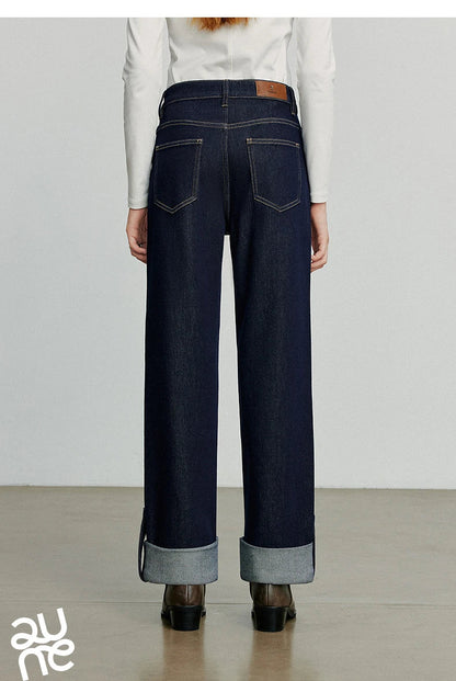 Women Denim Jeans 2025 Autumn New Lyocell Rolling Up Hem Elastic and Simple Straight Leg Ankle Length Pants