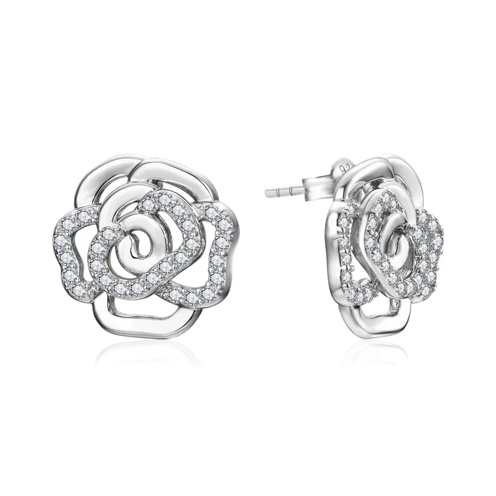 New Diamond Moissanite Stud Earrings for Women S925 Silver 18k Gold Plated Orginal Flower Wedding Jewelry Travel Gift