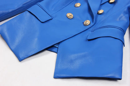 S-3XL High Quality Fashion New PU Leather Fabric Double breasted Long Sleeve Slim Fit Commuter Women's Suit Coat Blazer