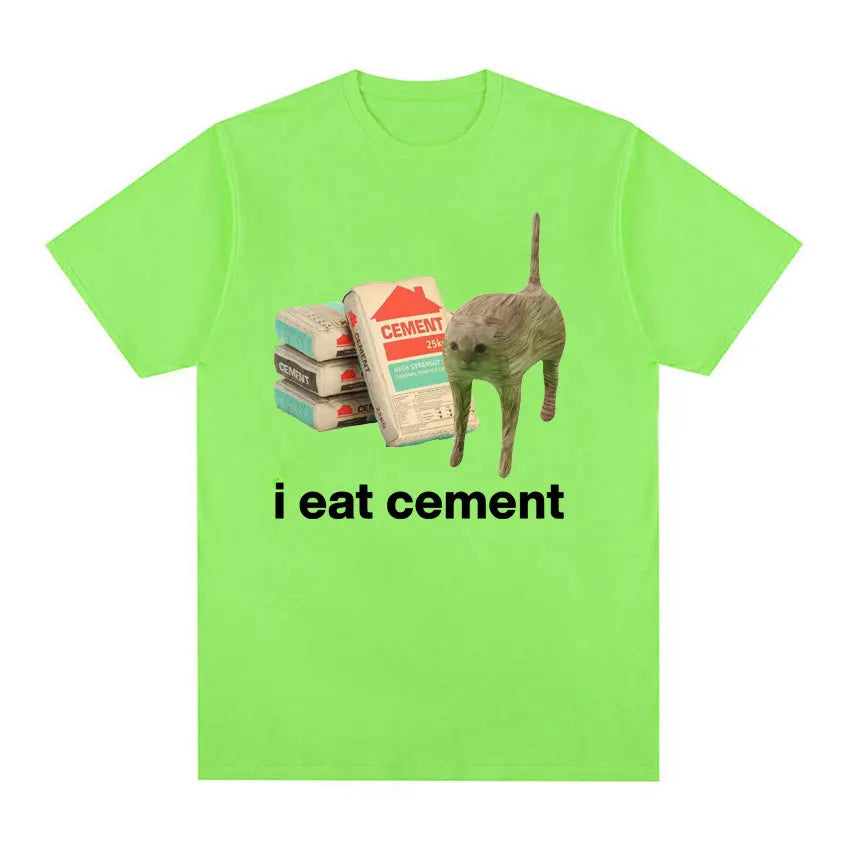 I Eat Cement Cursed Cat Funny Meme T Shirt for Men Women Fashion Casual Short Sleeve T Shirts Male Oversized Cotton T-shirt Tops