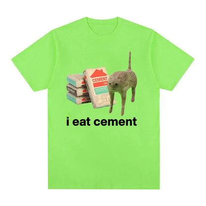 I Eat Cement Cursed Cat Funny Meme T Shirt for Men Women Fashion Casual Short Sleeve T Shirts Male Oversized Cotton T-shirt Tops