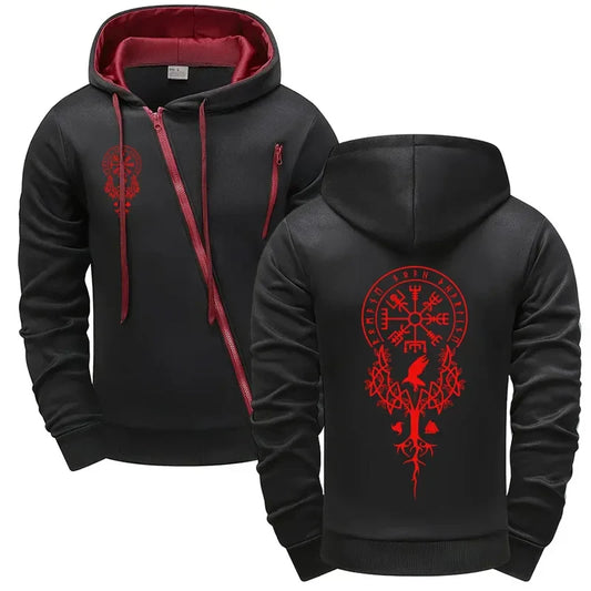 Autumn Winter Men's Zipper Hoodie Ancient Pattern Jackets Male Outdoor Motorcycle Coats Urban Fashion Casual Top