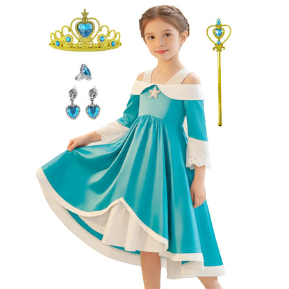 Peach Princess Dress For Girls Game Rosalina Role Play Clothes Cosplay Costume Birthday Party Halloween Carnival Clothing 4-10Y