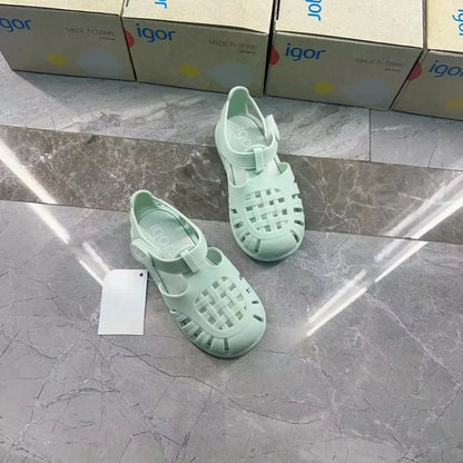 Boys Girls' Solid Color Casual Baotou Roman Sandals Baby Kids Jelly Beach Shoes Children's Soft Sole Non-slip Sandals SO125
