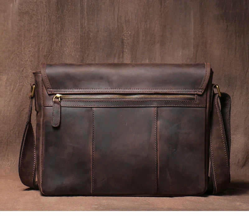 Vintage Crazy Horse Leather Messenger Bag Men's Genuine Luxury Sling Shoulder Bag Office Briefcase Crossbody 12.9 Inch Ipad