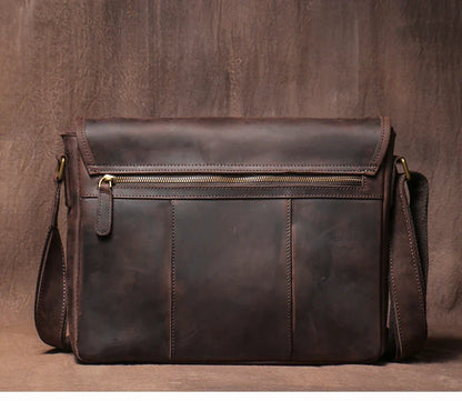 Vintage Crazy Horse Leather Messenger Bag Men's Genuine Luxury Sling Shoulder Bag Office Briefcase Crossbody 12.9 Inch Ipad