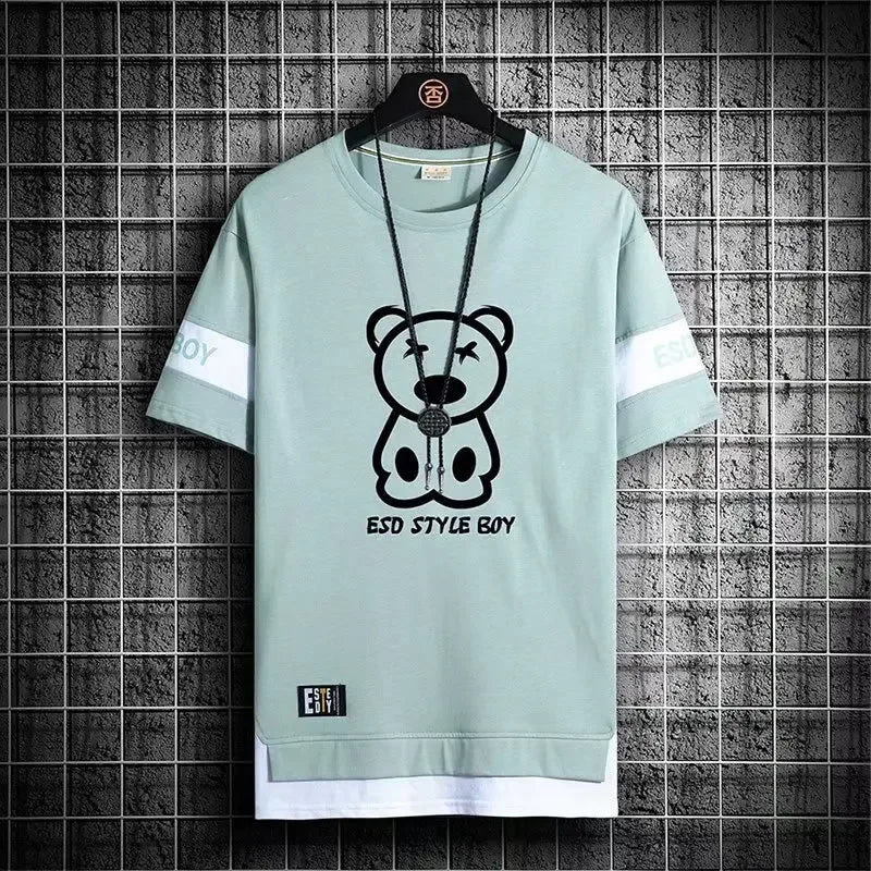 T-shirt for Men Short Sleeves Male T Shirts Korean Style Streetwear Print Harajuku Oversize T Shirt Casual Clothing Sleeve Tops