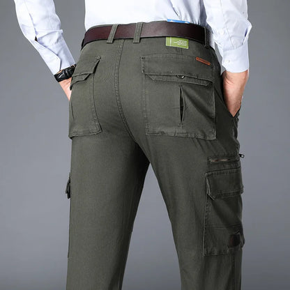 2026 New in Men's Pants Straight Leg Cotton Cargo Trouser Male Stretch Autumn Zipper Multi Pocket Classic Casual Work Wear Army