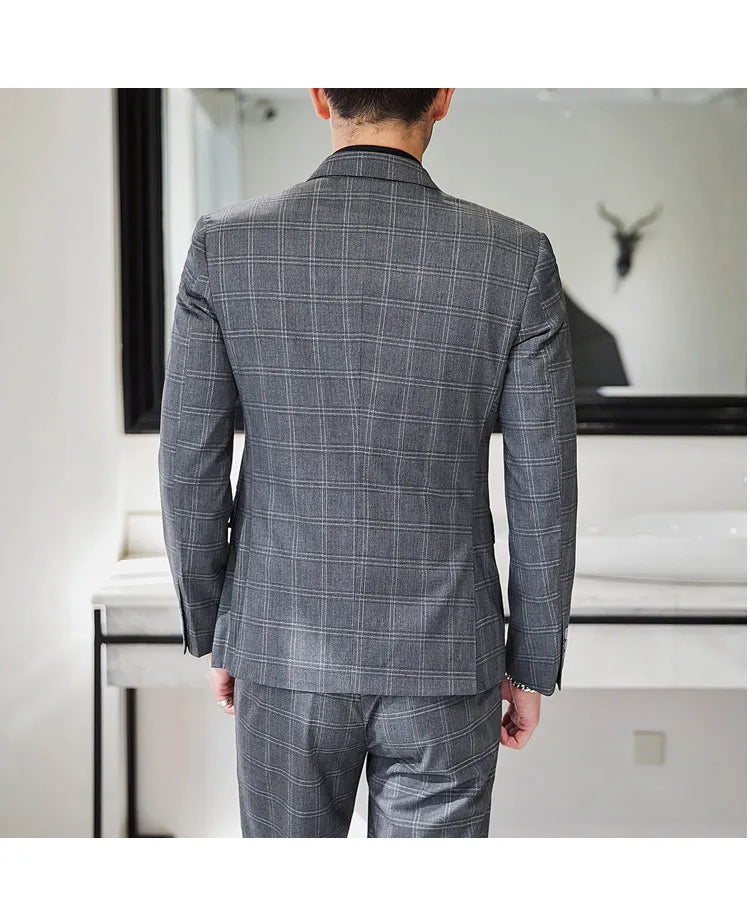 27 Colors ( Blazer + Vest + Pants ) Boutique Fashion Plaid Formal Office Business Mens Suit Three Pieces Groom's Wedding Dress