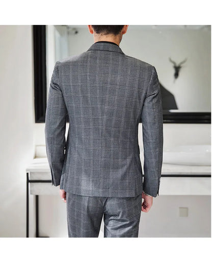 27 Colors ( Blazer + Vest + Pants ) Boutique Fashion Plaid Formal Office Business Mens Suit Three Pieces Groom's Wedding Dress