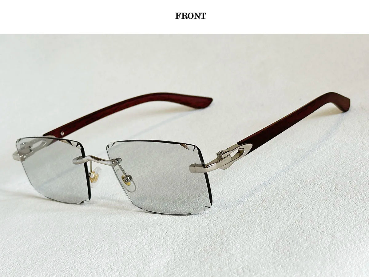 Photochromic Sunglasses Women Change Colour Rimless Sunglass Men Square Fashion Glasses UV400 Protection Wooden Shades Gafas