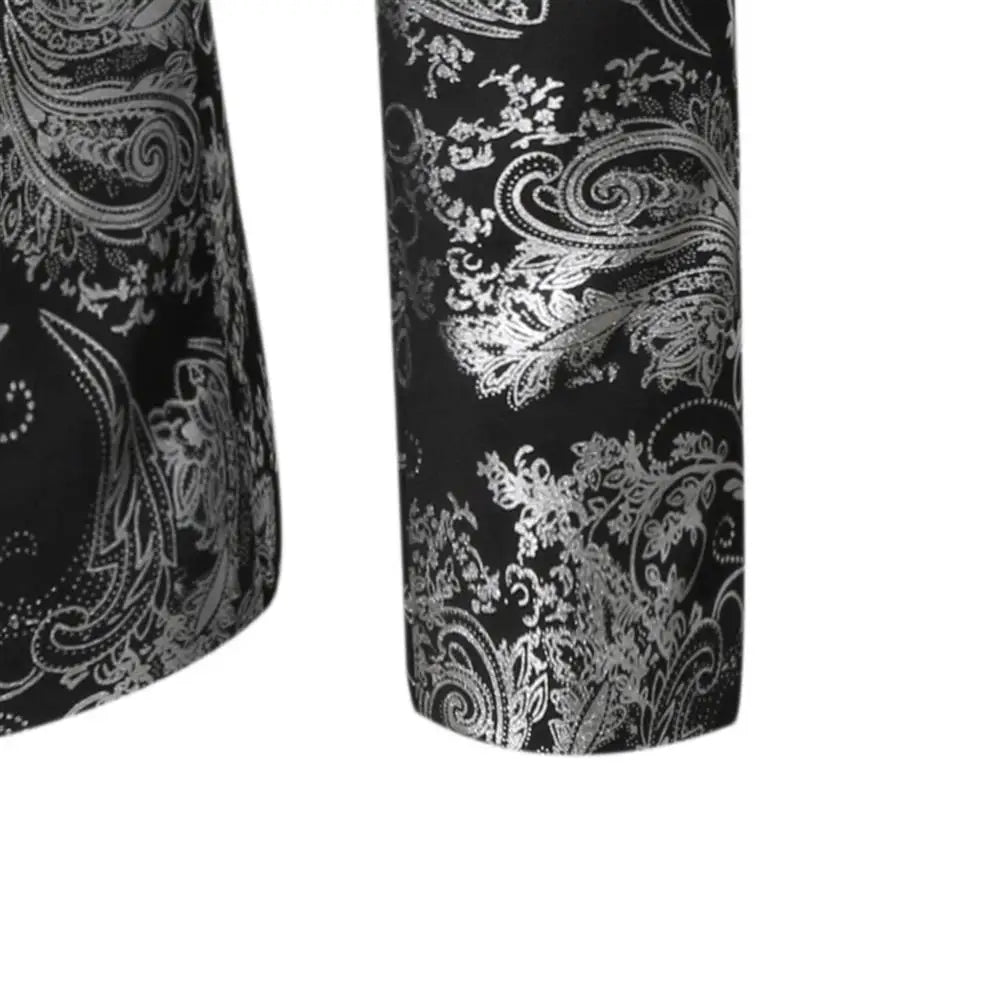 Men's Slim Fit Print Blazer Jacket 2025 Fashion Handsome Business Casual Silver Stage Show Suit Small Menswear