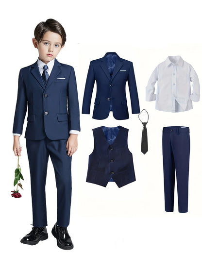 Back-to-school Season Boys Suit 5 Piece Jacket Vest Trousers Shirt Tie random Children's Suits Wedding Performance Formal