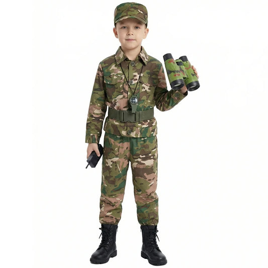 Kids Soldier Costume for Kid Party Army Costume camouflage Costumes for Boys Jungle Field Sniper Set with Pistol Compass Whistle