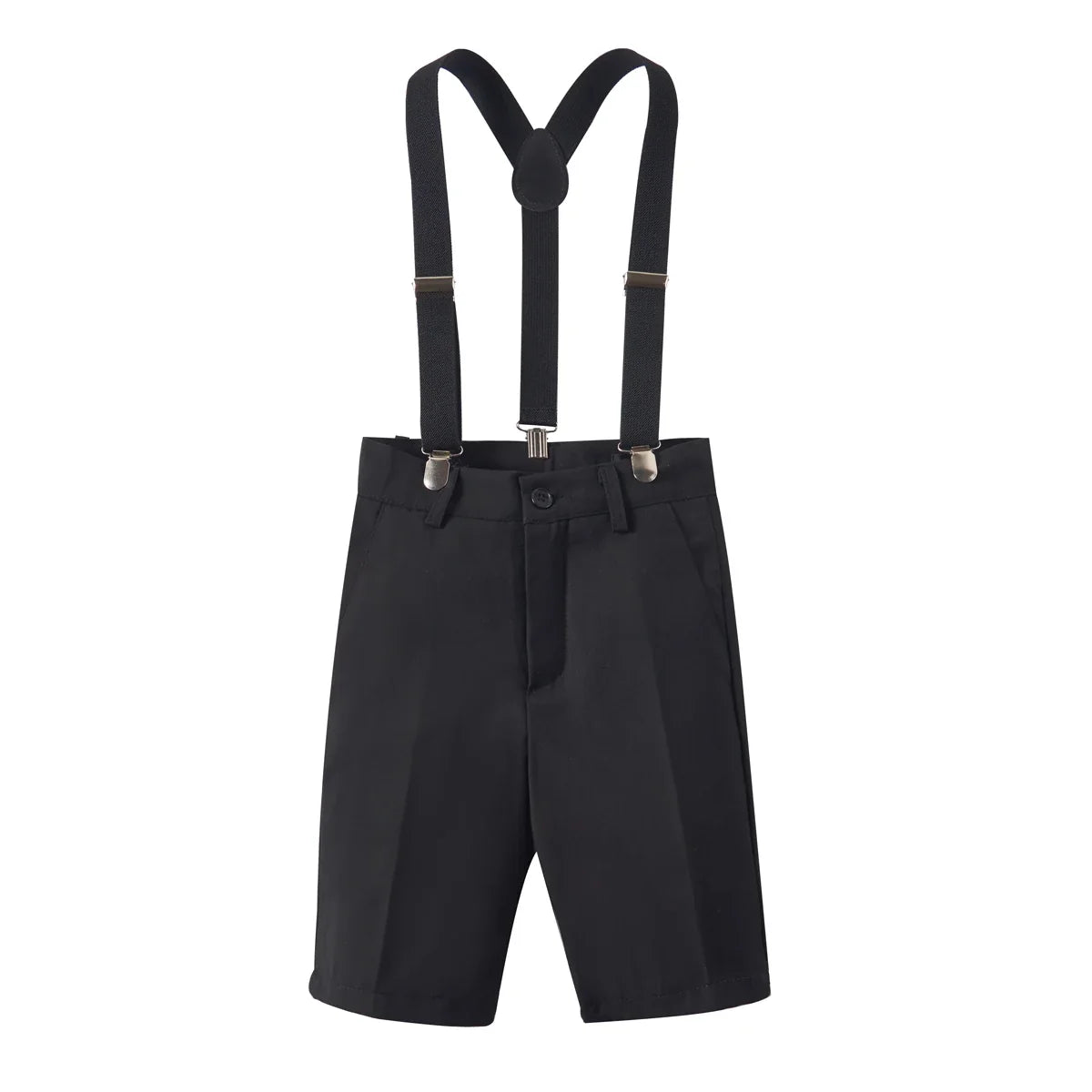 4pcs/set Boys' short Suit Set With short  Shirt , short Pants  Tie And Straps School Uniforms