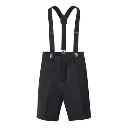 4pcs/set Boys' short Suit Set With short  Shirt , short Pants  Tie And Straps School Uniforms
