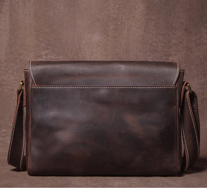 Men's High Quality Genuine Leather Shoulder Bag Vintage Flap Crazy Horse Cowhide Messenger Bag Daily Casual Crossbody Bags