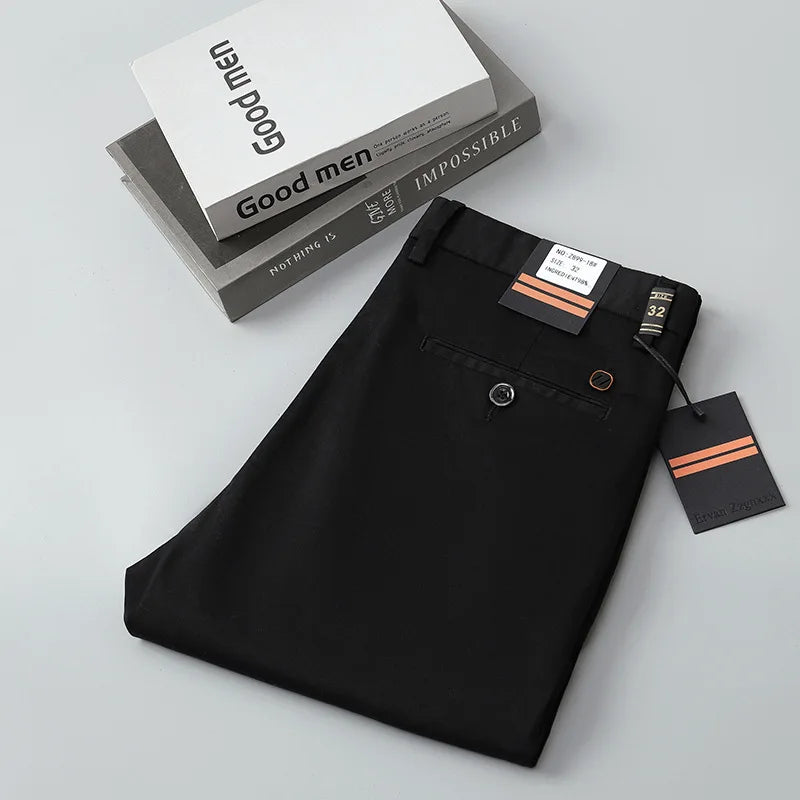 97% Cotton Straight Casual Pants Business formal Black Blue Stretch Mens Trousers Khaki Brown Mens Pants
