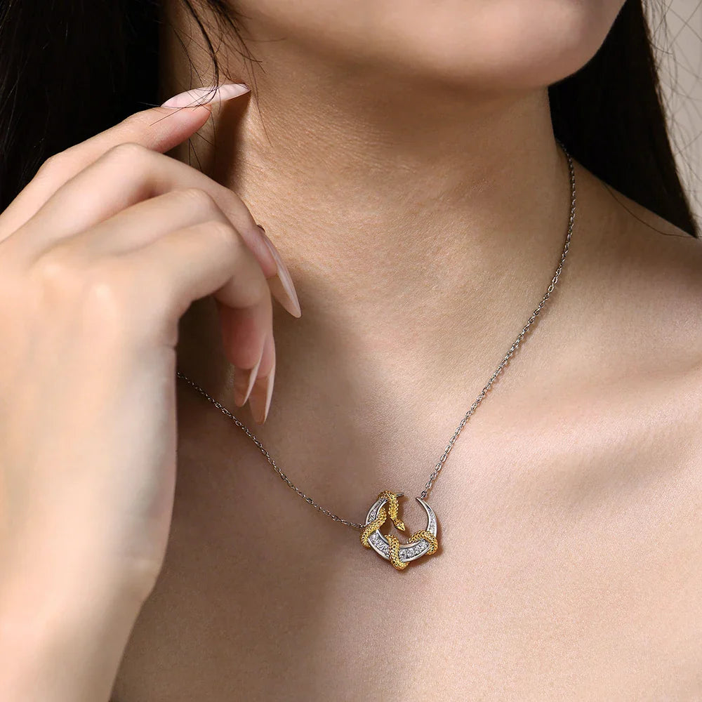 Luxury Moissanite Necklace With Moon Snake for Women S925 Sterling Silver lucky Birthday Party Engagement Jewelry Gift